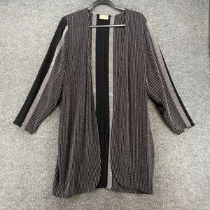 Vintage‎ Zonda Nellis Cardigan Womens XL Black Stripe Open Front Long Lagenlook